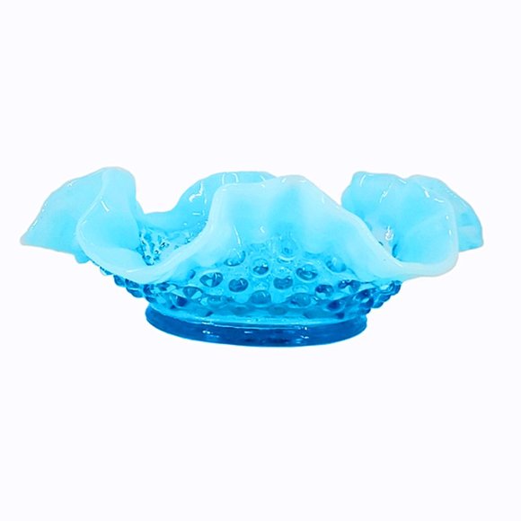 Fenton Opalescent Hobnail Crimp BonBon Dish Bowl Blue Circular 1940's Vintage - Picture 2 of 4